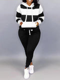 Plus Size Striped Drawstring Sweat suit