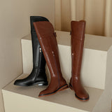 leather Side Zipper Knee High Boots
