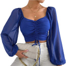 Mesh Drawstring Crop Top