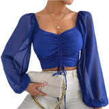 Mesh Drawstring Crop Top