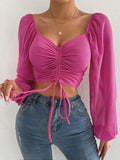 Long Sleeve Drawstring Crop Top