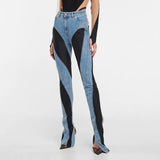 High Waist Split Blue And Black Jeans