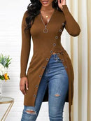 Long Slight Stretch V Neck Top