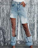Diamond Rhinstone Ripped Jeans