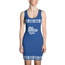 Dark cerulean blue and white Queen dress
