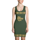 Myrtle green and Harvest gold Queen dress