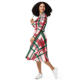 Plaid love yourself long sleeve midi dress