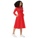 Red love yourself  long sleeve midi dress