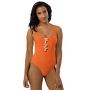 Orange and White One-Piece Swimsuit