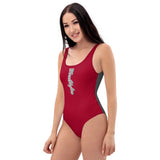 Red and Grey One-Piece Swimsuit