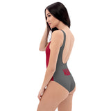 Red and Grey One-Piece Swimsuit