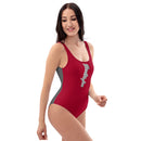 Red and Grey One-Piece Swimsuit