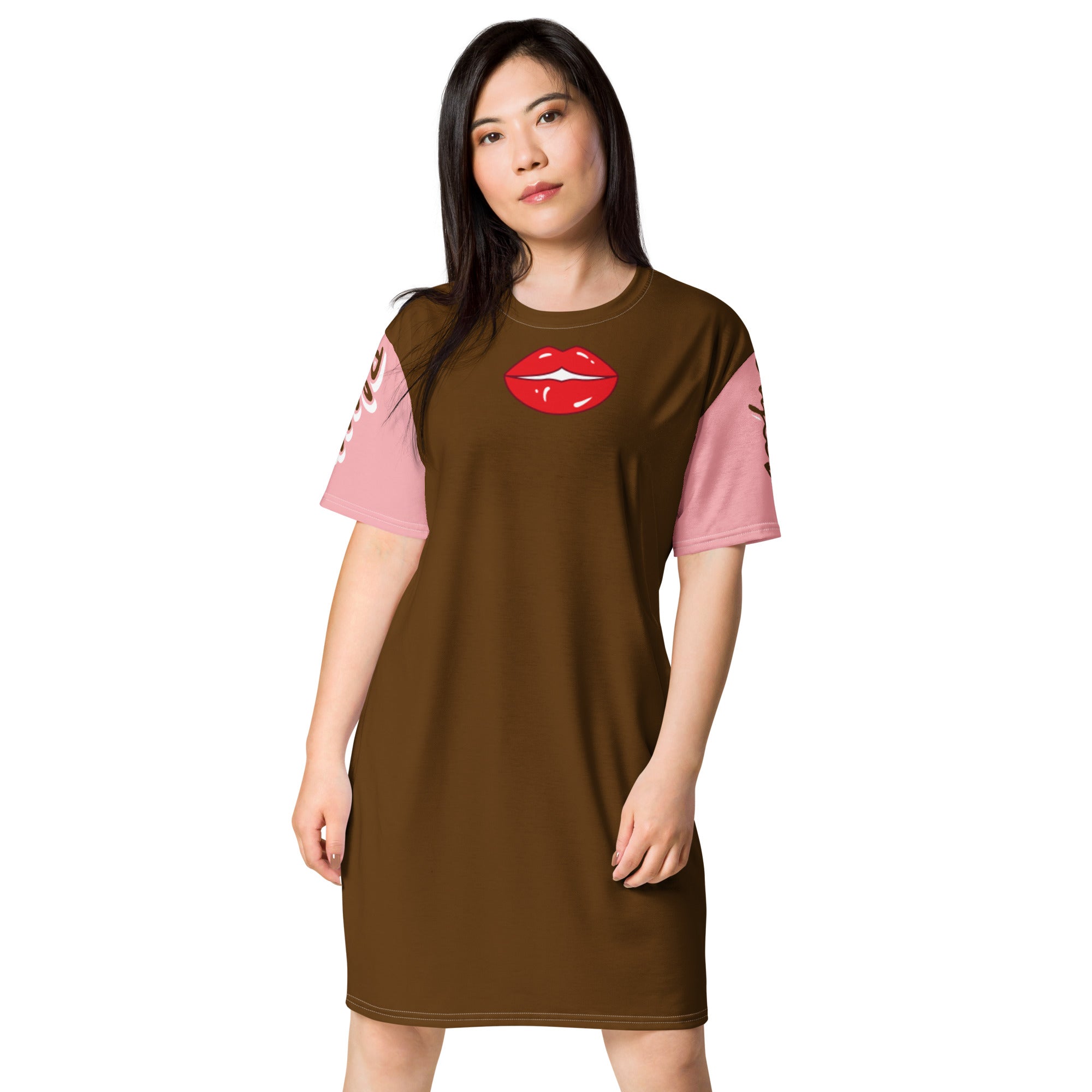 Brown and Pink Lips t-shirt dress