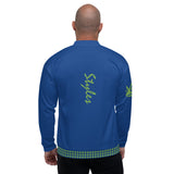 Dark Cerulean Blue Checker Bomber Jacket
