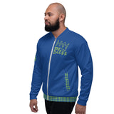 Dark Cerulean Blue Checker Bomber Jacket