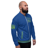 Dark Cerulean Blue Checker Bomber Jacket