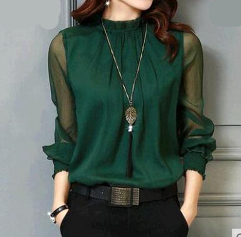 Chiffon Blouse Long Sleeve Stand Neck  Elegant - For you and all