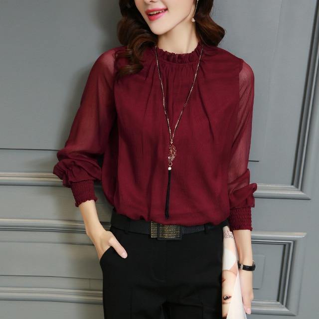 Chiffon Blouse Long Sleeve Stand Neck  Elegant - For you and all
