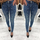 blue Jeans  Skinny Pearl Beaded black  high waist Zipper - For you and all