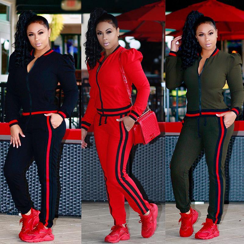 Sporting 2 Piece Stripe  Sweatsuit Plus Size - For you and all