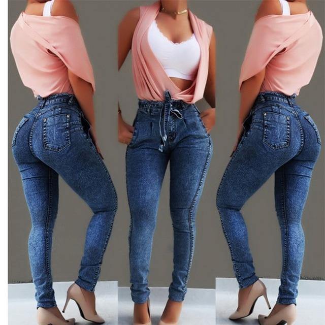High Waist Jeans  Stretch  Bodycon Tassel Belt Push Up - For you and all