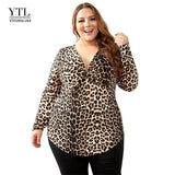 Plus Size Blouses Leopard Deep V Neck Long Sleeve - For you and all