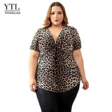 Plus Size Blouses Leopard Deep V Neck Long Sleeve - For you and all